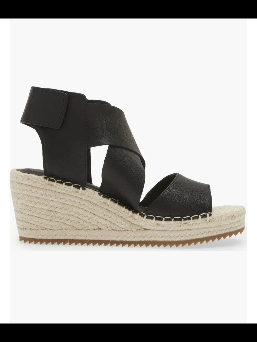 Eileen Fisher Willow Black Leather Crisscross Espadrille Wedge Sandals